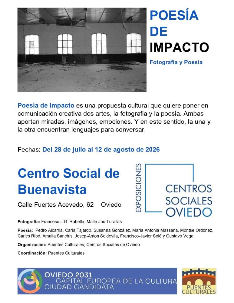 "Poesía de Impacto", del 28 de julio al 13 de agosto, Centro Social Buenavista de Oviedo